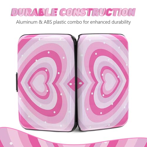 Credit Card Holder, Mini RFID Small Aluminum Card Wallet Business Card Case - color: Pink Hearts