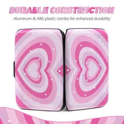 Credit Card Holder, Mini RFID Small Aluminum Card Wallet Business Card Case - color: Pink Hearts