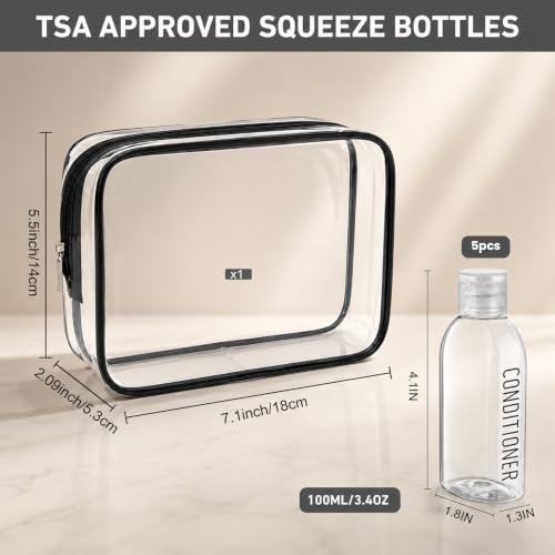 Travel Bottles for Toiletries 5 PCS 3.4oz Plastic Bottles with Clear Bag - color: Clear with bag