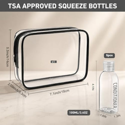 Travel Bottles for Toiletries 5 PCS 3.4oz Plastic Bottles with Clear Bag - color: Clear with bag