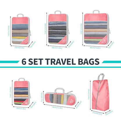 6 Set Compression Packing Cubes for Travel - Compressible, Lightweight, and Space-Saving Packing Cubes, Travel Accessories Luggage Suitcase Backpack for Men Women (Pink) - color: Pink