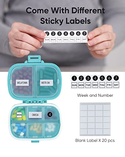 Holii Travel Pill Organizer, 8 Compartments Portable Pill Case （Blue） - color: Blue