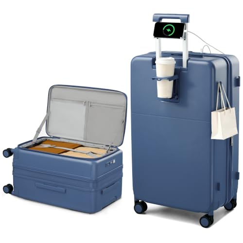 Hanke 28 Inch Expandable Checked Luggage, Large Trunk Luggage - color: Interstellar Blue, size: Expandable 28 Inch