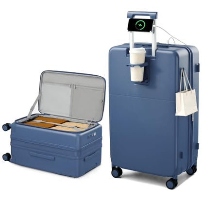 Hanke 28 Inch Expandable Checked Luggage, Large Trunk Luggage - color: Interstellar Blue, size: Expandable 28 Inch
