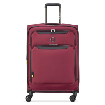 DELSEY PARIS Sky Max 3.0, 24 Inch Checked-Medium Luggage, Burgundy | Checked-In Suitcase, Softside, Lightweight Durable Construction, Double Spinner Wheels, Soft Touch Carry handle - color: Burgundy, size: Checked-Medium, 24 Inch