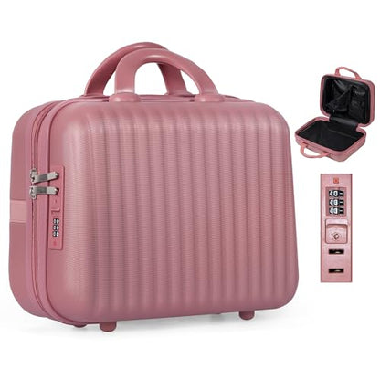 14 Inch ABS Hard Shell Makeup Train Case with Lock Make up Storage Box - color: RoseGold, size: 14 Inch