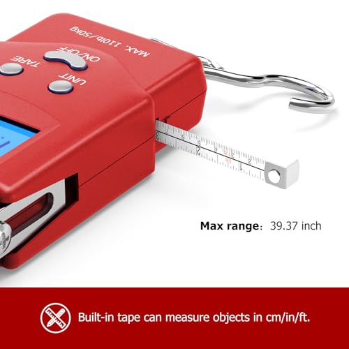 Dr.meter Fish Scale, 110 lb Digital Luggage Scale with Tape - color: Red