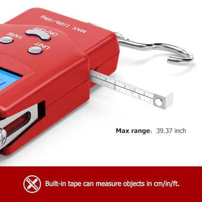 Dr.meter Fish Scale, 110 lb Digital Luggage Scale with Tape - color: Red