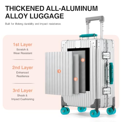 24 Inch All Aluminum Zipperless Checked Luggage with Wheels, Silver - color: silver-green, size: 24IN
