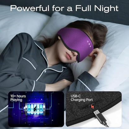 Sleep Mask with Bluetooth 5.4 Headphones, Sleeping Headphones for Side Sleepers, Wireless Music Eye Mask Speakers for Men, Women, Tech Gifts, Purple - color: Purple