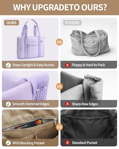 Work Tote Bag for Women, Lightweight Puffer Tote Crossbody with Zipper - color: Purple