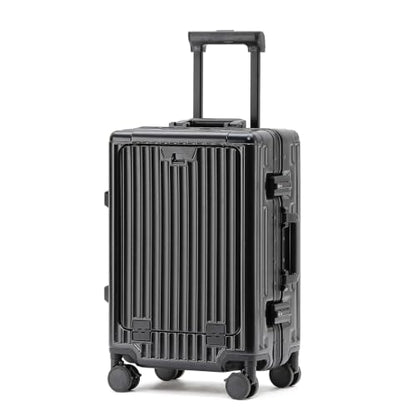 20" Aluminum Frame Carry-On with Front Pocket & USB Port - color: Black