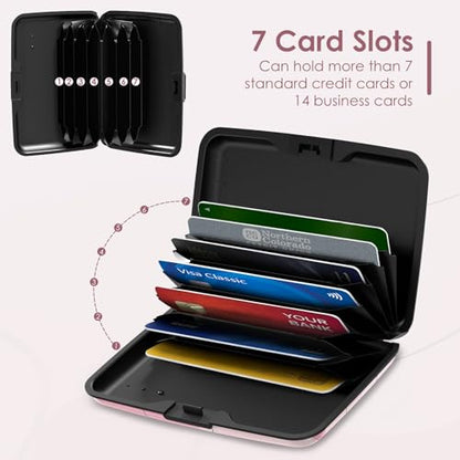 Credit Card Holder Small, RFID Blocking Metal Card Wallet for Women Men, Slim ID Card Holder Protector Hard Case, Pink Abstract - color: Pink Abstract