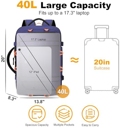 40L Travel Backpack 17.3" Laptop Carry On Duffel Flight Approved - color: Blue