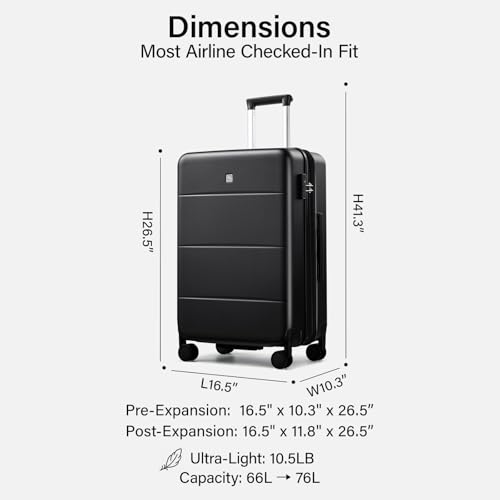 Hanke 24 Inch Luggage with Spinner Wheels, Expandable Medium Suitcase - color: Jet Black, size: 24 Inch EXT