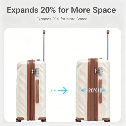 Rosamo 5 Piece Expandable Luggage Set,Hard Suitcases with TSA Lock Spinner Wheels 20/24/28 inch (Begie) - color: Beige, size: 5 Piece Sets 20/24/28/Db/Tb