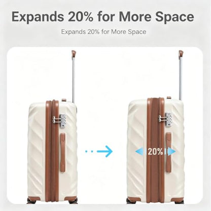 Rosamo 5 Piece Expandable Luggage Set,Hard Suitcases with TSA Lock Spinner Wheels 20/24/28 inch (Begie) - color: Beige, size: 5 Piece Sets 20/24/28/Db/Tb