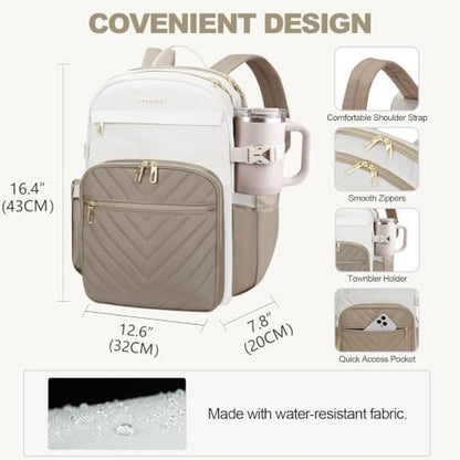 VANKEAN 15.6 Inch Laptop Backpack for Women Large Capacity - color: Beige-khaki, size: 15.6 Inch