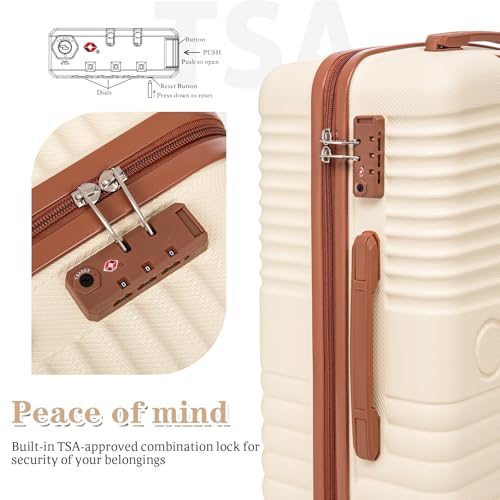 Cobens Luggage Sets 5 Piece, Suitcases with Wheels, 20"/24"/28",Beige - color: Beige, size: 5 Piece Sets (20/24/28/DB/TB)