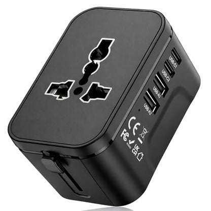 Universal Travel Adapter for 200+ Countries, International Plug Adapter with 2 USB-C & 2 USB-A, All-in-One European Power Adapter for UK US EU AUS Travel