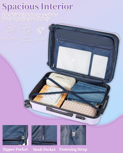 Carry On Luggage 22x14x9 Airline Approved, Suitcases with Wheels - color: Lavender, size: S(carry-on-20")