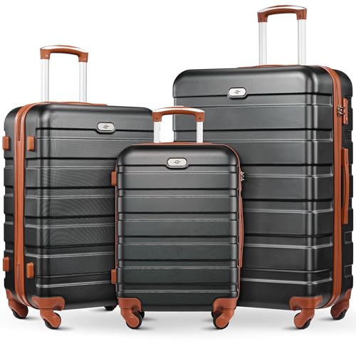 Suitour Luggage 3 Piece Sets Hard Shell Luggage Set with Spinner Wheels, TSA Lock, 20 24 28 inch Travel Suitcase Sets (Black Brown) - color: Black Brown, size: 3-Piece Set (20/24/28)