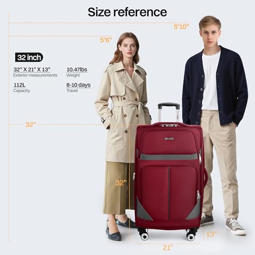 32'' Large Softside Suitcase,Luggage Expandable,w/LOCK - color: Burgundy-Grey, size: Checked-Extra Large 32-Inch