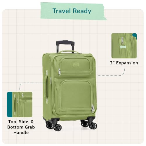 U.S. Traveler Rio Lightweight Softside Rolling Carry-on Suitcase, 4-Wheel Single, Light Green - color: Light Green, size: 22"