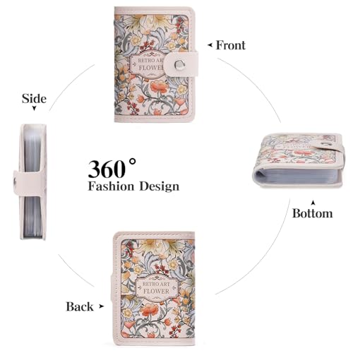RNIEGA Card Holder for Women Small Womens Wallet Vegan Leather RFID Blocking Transparent Card Case with 22 Slots - color: White-Printed Flowers