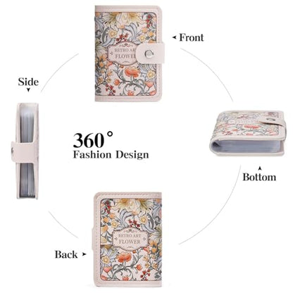 RNIEGA Card Holder for Women Small Womens Wallet Vegan Leather RFID Blocking Transparent Card Case with 22 Slots - color: White-Printed Flowers