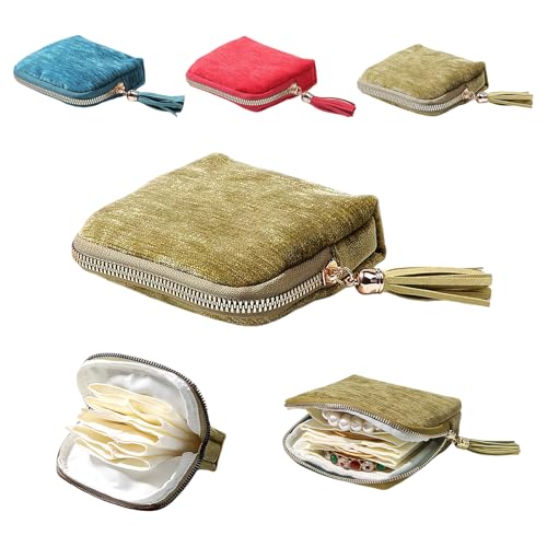 Sobotoo Travel Jewelry Organizer Case, 5‑Layer Velvet Storage Pouch - color: Green