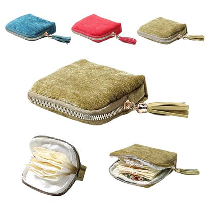 Sobotoo Travel Jewelry Organizer Case, 5‑Layer Velvet Storage Pouch - color: Green