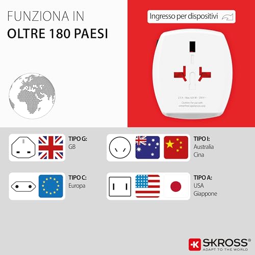 SKROSS Universal Travel Plug with USB and USB C, 1.302962, White
