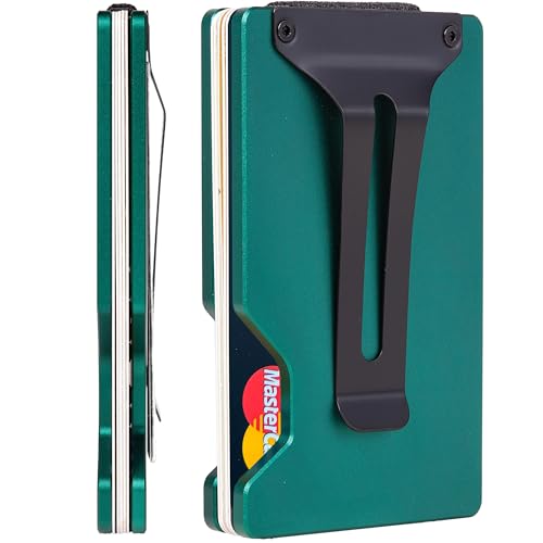 Minimalist Slim Wallet for Men,RFID Blocking Metal Wallet,Aluminum Credit Card Holder & Money Clip 12-15 Cards,Slim Rfid Front Pocket Mens Wallet - color: A1 Matte Forest Green