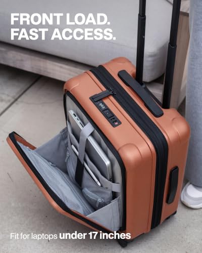 Coolife Expandable Luggage with TSA Lock Carry On Orange | Front Pocket with Laptop Compartment,22x14x9 Airline Approved,Durable Hardshell Suitcases,Reinforced Bottom Groove - color: Orange