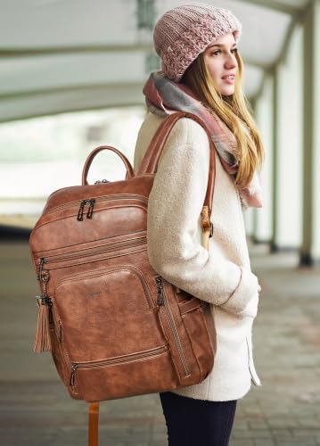 Shrrie 17 Inch Laptop Backpack for Women with Large Water Bottle Holders - color: Caramel Brown