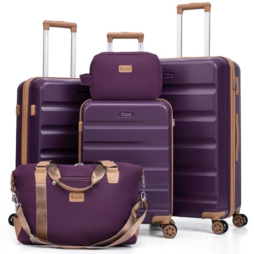 Eeeza Luggage Sets 5 Piece, Lightweight Durable Hardshell Violet, 20/24/28" - color: Violet