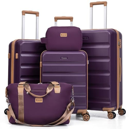 Eeeza Luggage Sets 5 Piece, Lightweight Durable Hardshell Violet, 20/24/28" - color: Violet