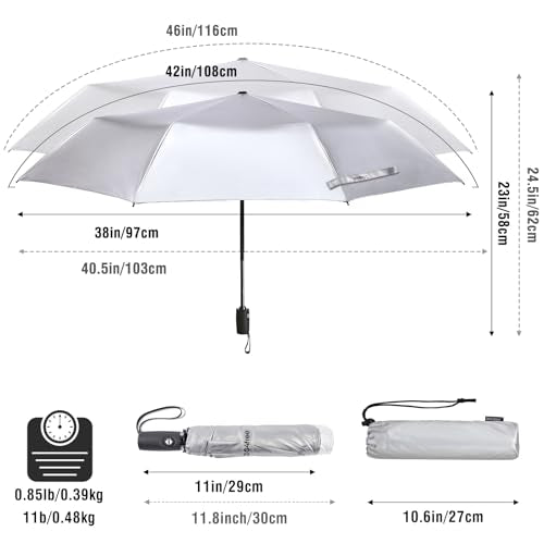 G4Free UPF 50+ UV Protection Travel Umbrella 42/46 Inch Auto Open Close - color: Lake Blue/Silver, size: 46 inch