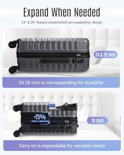 LIGHT FLIGHT Luggage Sets 3 Pcs Suitcase with Wheels,20"/24"/28",Gray - color: Gray, size: 3-Piece Set-20 Inch/24 Inch/28 Inch