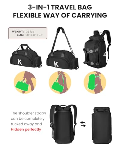 Initial Gym Bag with Shoe Compartment, Gift Idea for Girls Boys - color: Black, style: H