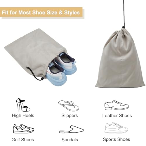 4 Pcs Shoe Bags for Travel, Shoes Pouch with Partition Design & Drawstring - color: Grey