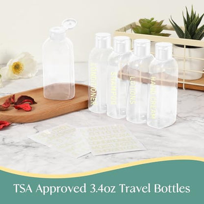 5 Pack Travel Bottles for Toiletries, 3.4oz TSA Approved Travel Containers - color: Clear