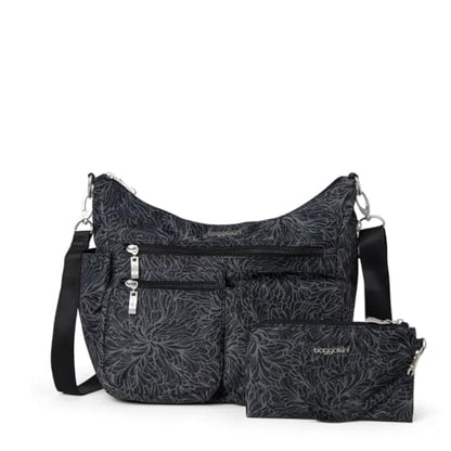 Baggallini Modern Everywhere Crossbody Bag for Women 11x9x4.5 Rfid Hobo Bag - color: Midnight Blossom Print