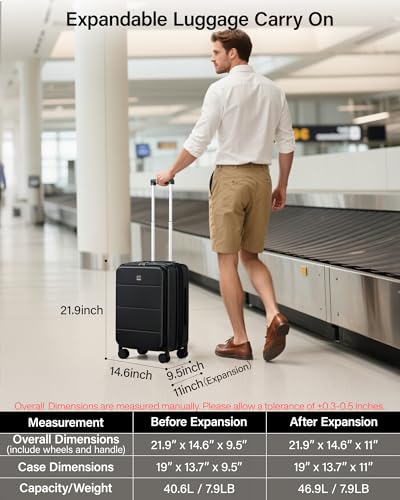 MILADA 20-Inch Expandable Carry On Luggage, Hard Shell Top-Opening Luggage with Wheels, TSA-Approved Small Travel Bag for Men and Women Carry-On Suitcase, Black - color: Black, size: 20" Carry on
