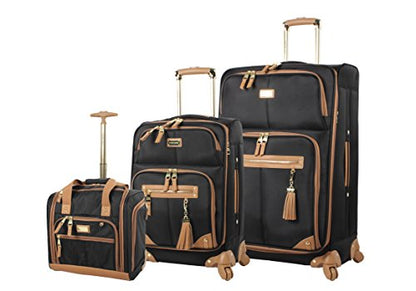 Steve Madden Designer Luggage Collection - 3 Piece Softside Expandable Lightweight Spinner Suitcase Set - Travel Set Includes an Under Seat Bag, 20-Inch Carry on and 28-Inch Checked Suitcase, Harlo - color: Harlo Black