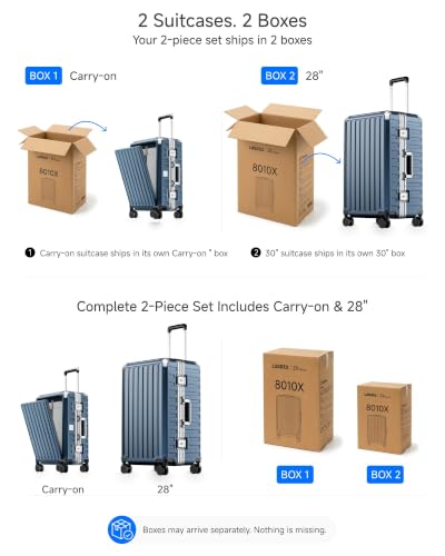 LUGGEX 2PC Front Open Zipperless Luggage Set, Aluminum Frame, Ocean Blue - color: Ocean Blue, size: 2 Piece Set（21 Pro/28）