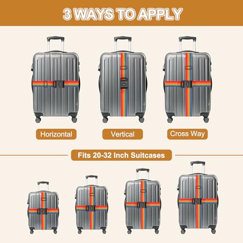 MECCANIXITY Luggage Straps with Combination Lock Adjustable Suitcase Belt Strap for Suitcase Briefcase Backpack Travel, Rainbow, Pack of 4 - color: Rainbow