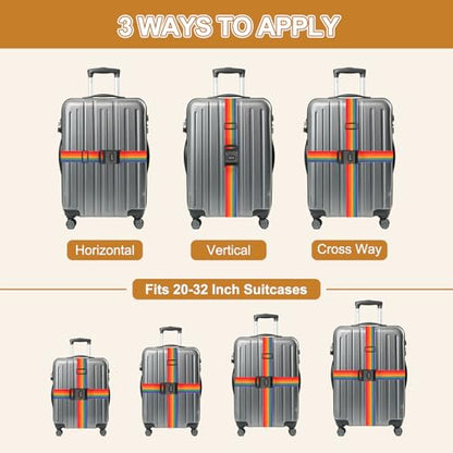 MECCANIXITY Luggage Straps with Combination Lock Adjustable Suitcase Belt Strap for Suitcase Briefcase Backpack Travel, Rainbow, Pack of 4 - color: Rainbow