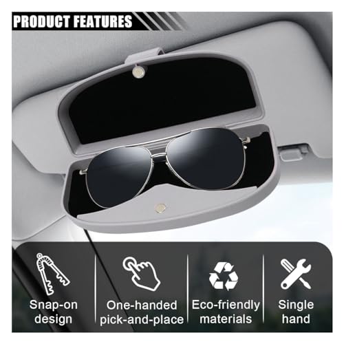 KITUREK Car Sun Visor Sunglasses Case, Glasses Storage Protective Box, Eyewear Hard Shell Eyeglasses Organizer, Magnetic Closure&Double Card Clamp (Grey) - color: Grey